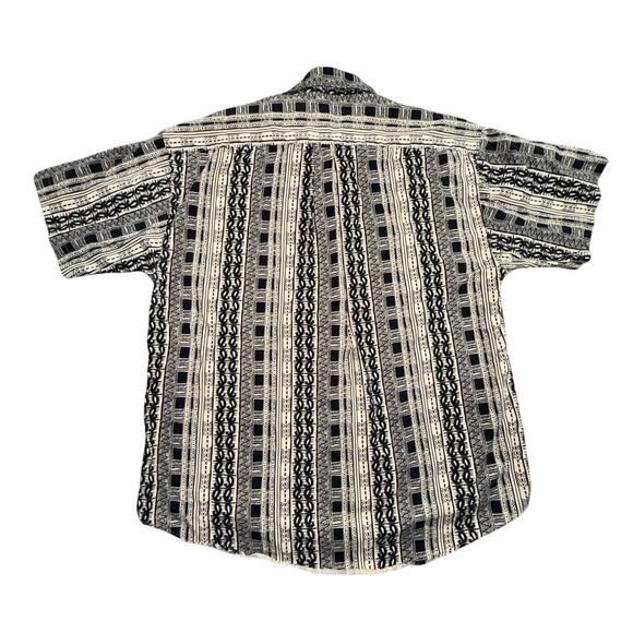 VTG 80s Natural Issue Shirt Men XL Slim Geometric Striped Short Sleeve Cotton - Picture 2 of 8
